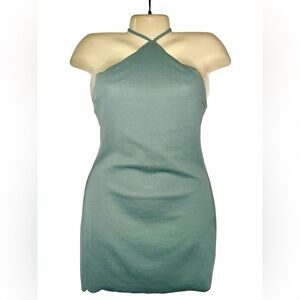 Sage Green Backless Halter Mini Dress